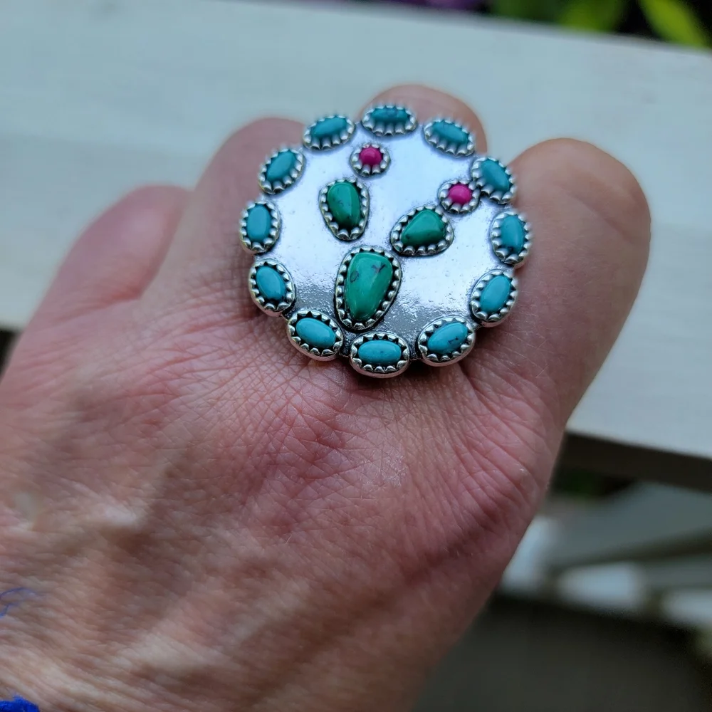 Cactus Turquoise Beaded Free Spirit Boho South Western People ring nwt